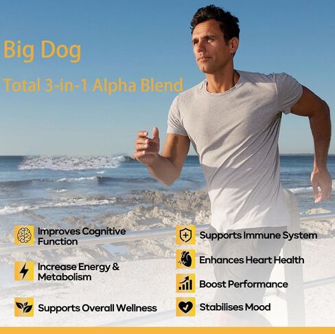 Big Dog 3-in-1 Total Alpha Blend for Men, Non-GMO - Natural Energy & Endurance Support, 60 Count (1) in Saudi Arabia
