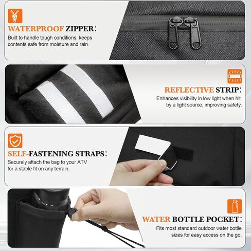 حقيبة سرج ATV مع حقيبة خريطة وبرودة ، حزمة خزان للصيد مقاومة للماء للمركبات التي تتوافق مع جميع المركبات ، متوافقة مع معظم ATVs ، عربات الثلج ، الدراجات النارية والدراجات (أسود) in Kuwait