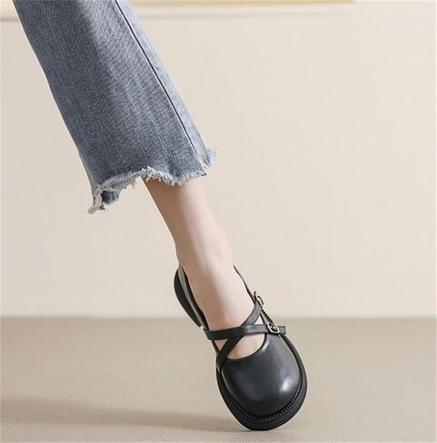 Women's Retro Style Slip On Flats Oxford Shoes Cross Straps Mary Jane Shoes in Saudi Arabia