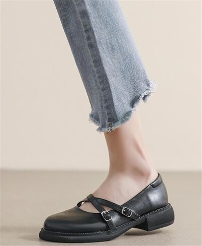 Women's Retro Style Slip On Flats Oxford Shoes Cross Straps Mary Jane Shoes in Saudi Arabia