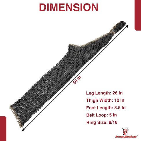 Armory Replicas™ Leg Pair Chainmail Black/Gold - Mild Steel Armor, 10/16 Ring Size, Decorative Leg Protection in Saudi Arabia