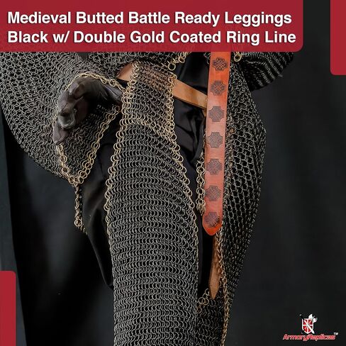 Armory Replicas™ Leg Pair Chainmail Black/Gold - Mild Steel Armor, 10/16 Ring Size, Decorative Leg Protection in Saudi Arabia