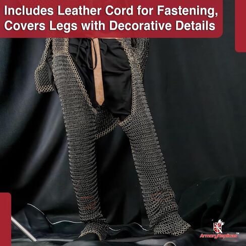 Armory Replicas™ Leg Pair Chainmail Black/Gold - Mild Steel Armor, 10/16 Ring Size, Decorative Leg Protection in Saudi Arabia