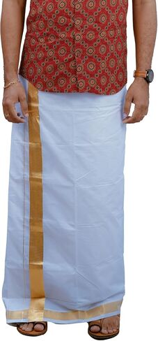 Men’s Dhoti/Mundu/Veshti – Pure Cotton Double Layer Mundu with 2" Kasavu/Jari Border in Saudi Arabia