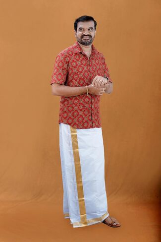 Men’s Dhoti/Mundu/Veshti – Pure Cotton Double Layer Mundu with 2" Kasavu/Jari Border in Saudi Arabia