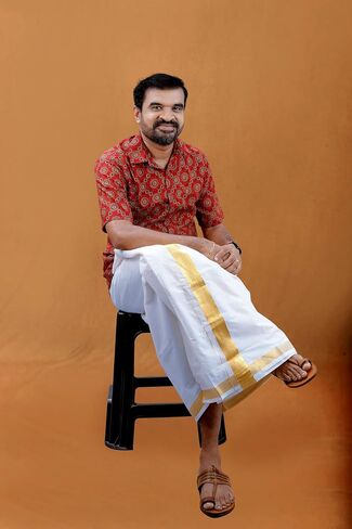 Men’s Dhoti/Mundu/Veshti – Pure Cotton Double Layer Mundu with 2" Kasavu/Jari Border in Saudi Arabia