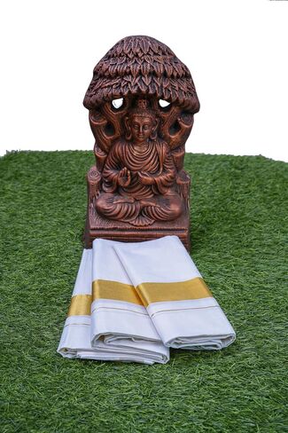 Men’s Dhoti/Mundu/Veshti – Pure Cotton Double Layer Mundu with 2" Kasavu/Jari Border in Saudi Arabia