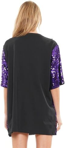 2 Chique Boutique Women's Game Day Sequin T Shirt Dress Purple and Gold equins على جانب واحد in Saudi Arabia