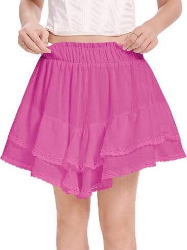 شورتات متدفقات مع جيوب للنساء عالية الخصر الكشكش متدرج Skort Boho mini تنورة الجولف غير الرسمية in Kuwait