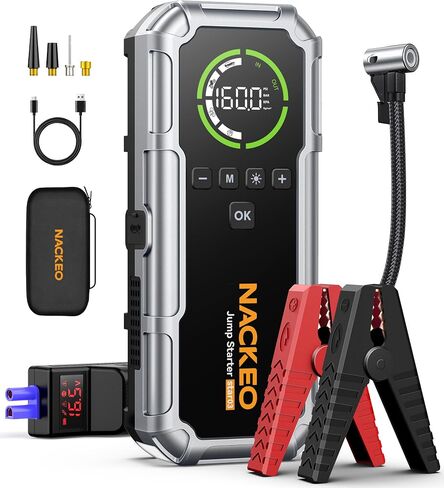 Portable Car Jump Starter with Air Compressor 7000A 160PSI, NACKEO Car Battery Jump Starter (All Gas/10L Diesel),12V Jump Box Car Battery Jumper Starter Portable with Large LCD Display, 500lm Lights in Kuwait