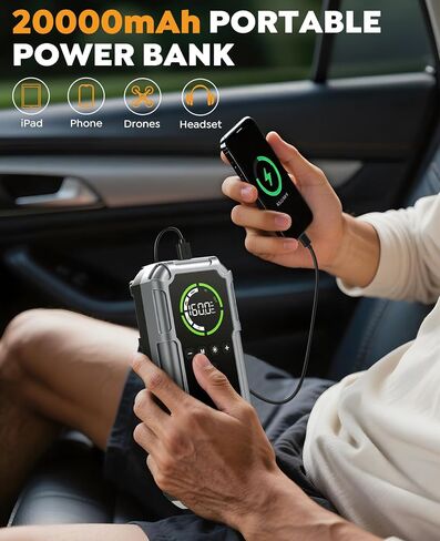 Portable Car Jump Starter with Air Compressor 7000A 160PSI, NACKEO Car Battery Jump Starter (All Gas/10L Diesel),12V Jump Box Car Battery Jumper Starter Portable with Large LCD Display, 500lm Lights in Kuwait