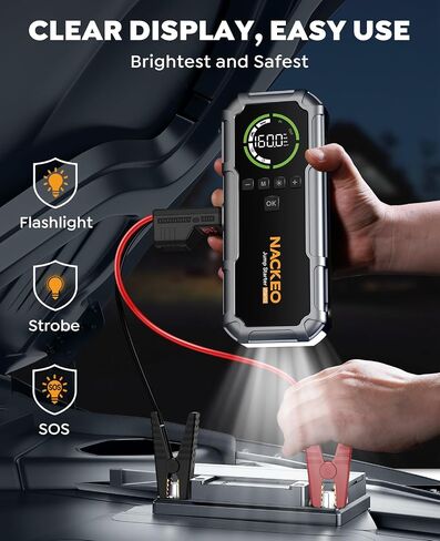 Portable Car Jump Starter with Air Compressor 7000A 160PSI, NACKEO Car Battery Jump Starter (All Gas/10L Diesel),12V Jump Box Car Battery Jumper Starter Portable with Large LCD Display, 500lm Lights in Kuwait