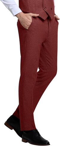 Men's Tweed Herringbone Pant Dress Pants for Men Hidden Expandable Waist Suit Trousers Slacks in Kuwait