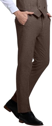 Men's Tweed Herringbone Pant Dress Pants for Men Hidden Expandable Waist Suit Trousers Slacks in Kuwait