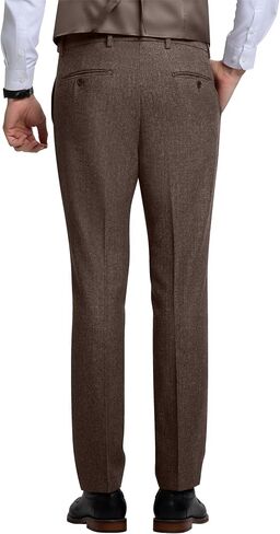 Men's Tweed Herringbone Pant Dress Pants for Men Hidden Expandable Waist Suit Trousers Slacks in Kuwait