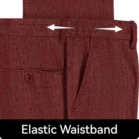 Men's Tweed Herringbone Pant Dress Pants for Men Hidden Expandable Waist Suit Trousers Slacks in Kuwait