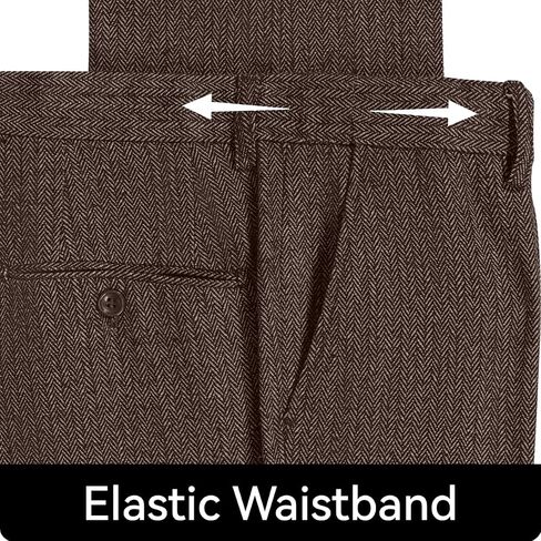 Men's Tweed Herringbone Pant Dress Pants for Men Hidden Expandable Waist Suit Trousers Slacks in Kuwait
