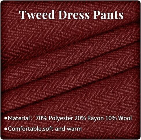 Men's Tweed Herringbone Pant Dress Pants for Men Hidden Expandable Waist Suit Trousers Slacks in Kuwait