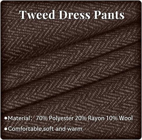 Men's Tweed Herringbone Pant Dress Pants for Men Hidden Expandable Waist Suit Trousers Slacks in Kuwait