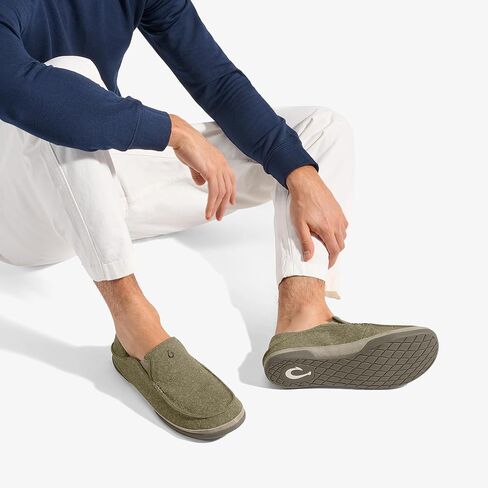 OLUKAI Moloa Hulu Men's Wool-Blend Slippers, Soft & Heathered Knit Slip On Shoes, Suede Leather Foxing, Drop-In Heel Design in Kuwait