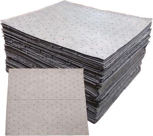 Professional Grade Universal Sorbent Pads 15" x 18" Dimpled Perforated 100 Pads for Automotive, Garage, Industrial Spills (Gray) in Saudi Arabia