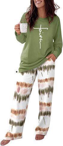 CHICME Womens Pajamas Sets 2 Piece Long Sleeve Lounge Set 2025 Loose Pants Pj Sets Loungewear with Pockets in Saudi Arabia