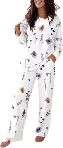 CHICME Womens Pajamas Sets 2 Piece Long Sleeve Lounge Set 2025 Loose Pants Pj Sets Loungewear with Pockets in Saudi Arabia