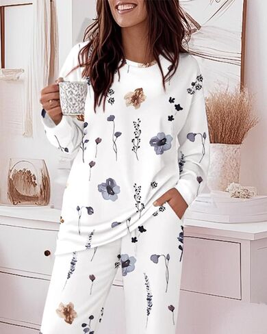 CHICME Womens Pajamas Sets 2 Piece Long Sleeve Lounge Set 2025 Loose Pants Pj Sets Loungewear with Pockets in Saudi Arabia