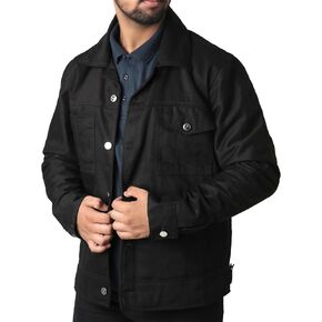 Mukhtalif Black Denim Jacket Mens | سائق الشاحنة خفيفة الوزن جان سترة للرجال in Saudi Arabia