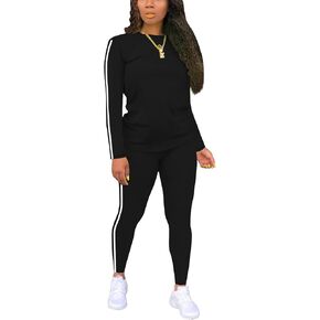 Women's 2 Piece Classic Striped Outfits Full Sleeve Lounge Long Sweatpants Jogger Matching Tracksuits Sports Sets in Saudi Arabia