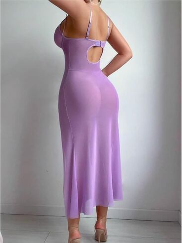 Kaylle & KT Women's Sexy Lingerie Side Slits Maxi Mesh Dress Butterfly Babydoll One Piece مع Thong in Kuwait