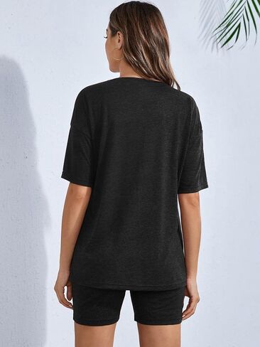 Women's Maternity Solid Drop Shoulder Tee Casual Biker Shorts Tracksuit in Saudi Arabia