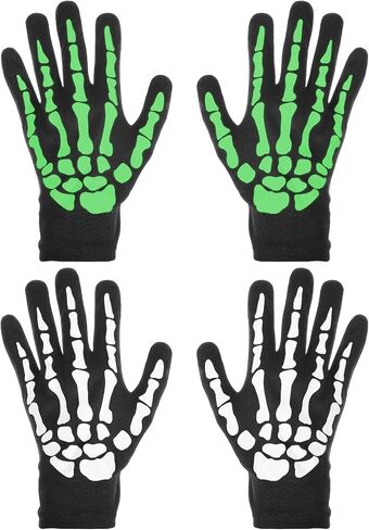Lusofie 2 Pairs Skeleton Gloves, Full Finger Skull Gloves, Glow In The Dark Halloween Bone Glove, Cosplay Costume Accessories for Halloween, Cycling, Skiing, Hiking for Men Women in Saudi Arabia