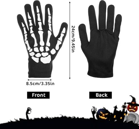 Lusofie 2 Pairs Skeleton Gloves, Full Finger Skull Gloves, Glow In The Dark Halloween Bone Glove, Cosplay Costume Accessories for Halloween, Cycling, Skiing, Hiking for Men Women in Saudi Arabia