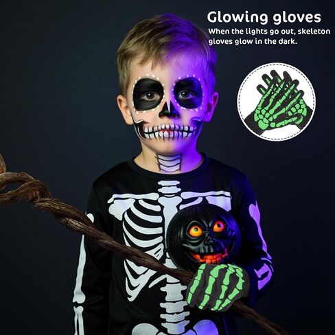 Lusofie 2 Pairs Skeleton Gloves, Full Finger Skull Gloves, Glow In The Dark Halloween Bone Glove, Cosplay Costume Accessories for Halloween, Cycling, Skiing, Hiking for Men Women in Saudi Arabia