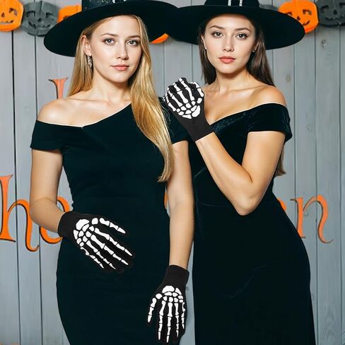 Lusofie 2 Pairs Skeleton Gloves, Full Finger Skull Gloves, Glow In The Dark Halloween Bone Glove, Cosplay Costume Accessories for Halloween, Cycling, Skiing, Hiking for Men Women in Saudi Arabia