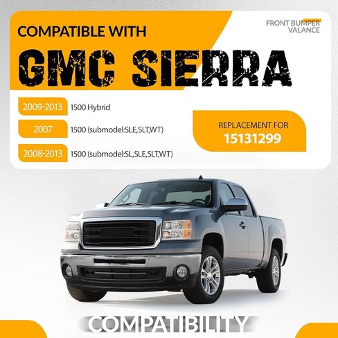 KUAFU Front Bumper Lower Valance Compatible with 2007-2013 GMC Sierra 1500 Replacement for 15131299 GM1015100 Air Dam Deflector w/Tow Hook Hole, Fog Light Holes & Grille Provision in Saudi Arabia
