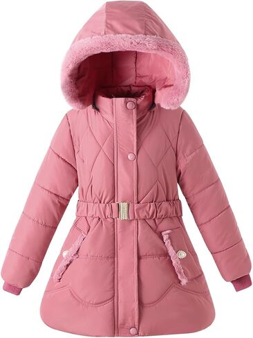 Kids Girls Winter Hooded Padded Coat Fleece Lining Puffer Jacket Outerwear Parka in Saudi Arabia