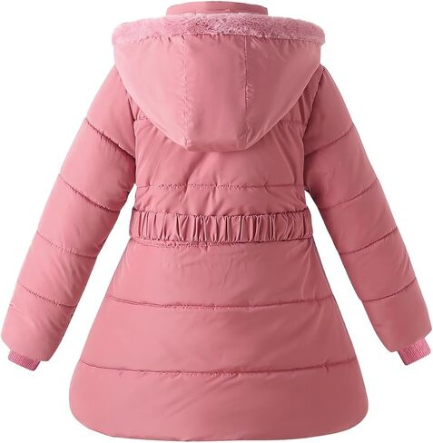 Kids Girls Winter Hooded Padded Coat Fleece Lining Puffer Jacket Outerwear Parka in Saudi Arabia