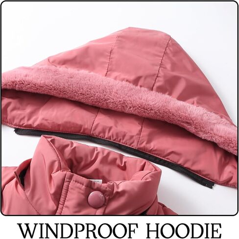 Kids Girls Winter Hooded Padded Coat Fleece Lining Puffer Jacket Outerwear Parka in Saudi Arabia