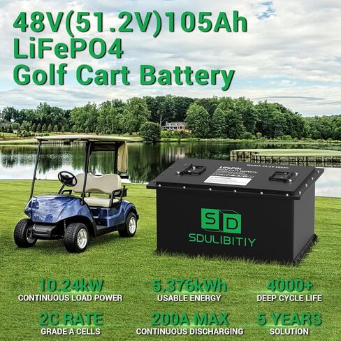 بطارية 48V 105AH Lithium Golf Golf Cart ، Smart 200A BMS المدمجة ، مع شاشة تعمل باللمس وتطبيق الهاتف المحمول ، 4000+ دورات LIFEPO4 قابلة لإعادة الشحن ، الحد الأقصى 10.24 كيلو وات ، مثالي لعربات الجولف in Kuwait