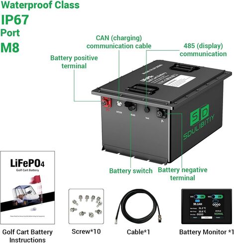 بطارية 48V 105AH Lithium Golf Golf Cart ، Smart 200A BMS المدمجة ، مع شاشة تعمل باللمس وتطبيق الهاتف المحمول ، 4000+ دورات LIFEPO4 قابلة لإعادة الشحن ، الحد الأقصى 10.24 كيلو وات ، مثالي لعربات الجولف in Kuwait