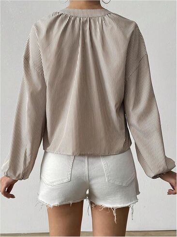 SweatyRocks Women's Striped Bow Long Sleeve Shirts Tie Front Loose Blouse Going Out Tops in Saudi Arabia