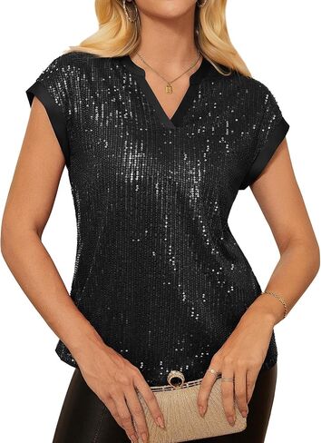 GRACE KARIN Womens Sequin Tops 2025 Cap Sleeve Sparkly Tops Glitter Party Dressy Blouses Fall V Neck Club Concert Shirts in Saudi Arabia