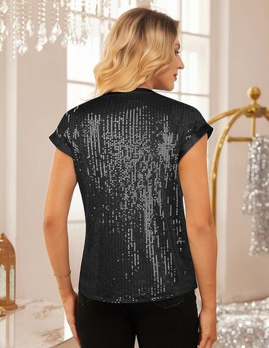 GRACE KARIN Womens Sequin Tops 2025 Cap Sleeve Sparkly Tops Glitter Party Dressy Blouses Fall V Neck Club Concert Shirts in Saudi Arabia