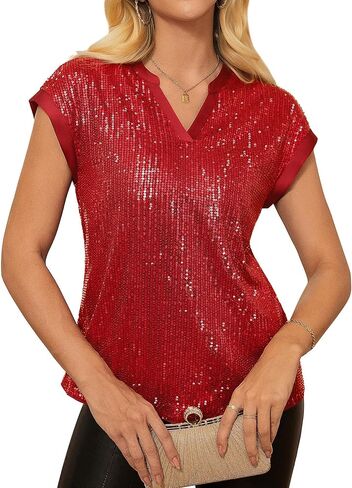 GRACE KARIN Womens Sequin Tops 2025 Cap Sleeve Sparkly Tops Glitter Party Dressy Blouses Fall V Neck Club Concert Shirts in Saudi Arabia