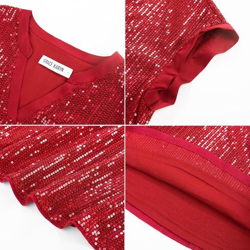 GRACE KARIN Womens Sequin Tops 2025 Cap Sleeve Sparkly Tops Glitter Party Dressy Blouses Fall V Neck Club Concert Shirts in Saudi Arabia