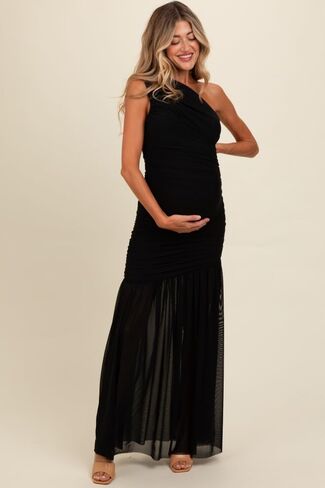 Pinkblush Ruched Mesh One One Counter Maxi Dress in Saudi Arabia