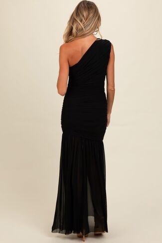 Pinkblush Ruched Mesh One One Counter Maxi Dress in Saudi Arabia