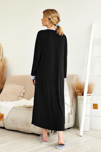 Ekouaer Womens Lightgown Longwear V v Night Shirtwear ملابس نوم كاملة الطول مع جيوب in Saudi Arabia